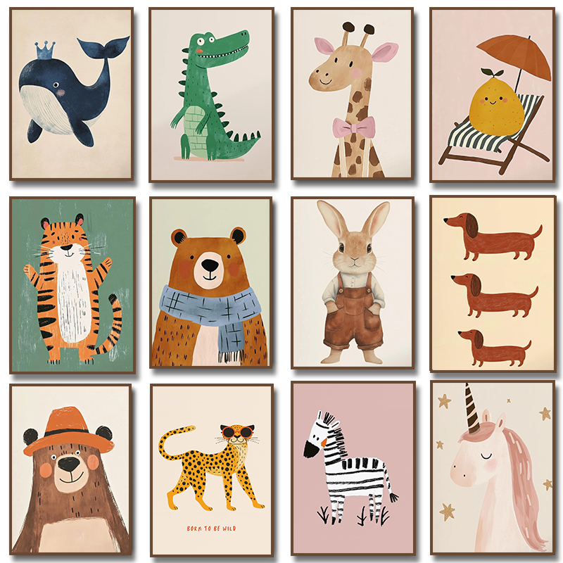 Baby Nursery Pictures - Pôster de Ilustração de Animais Fofos,