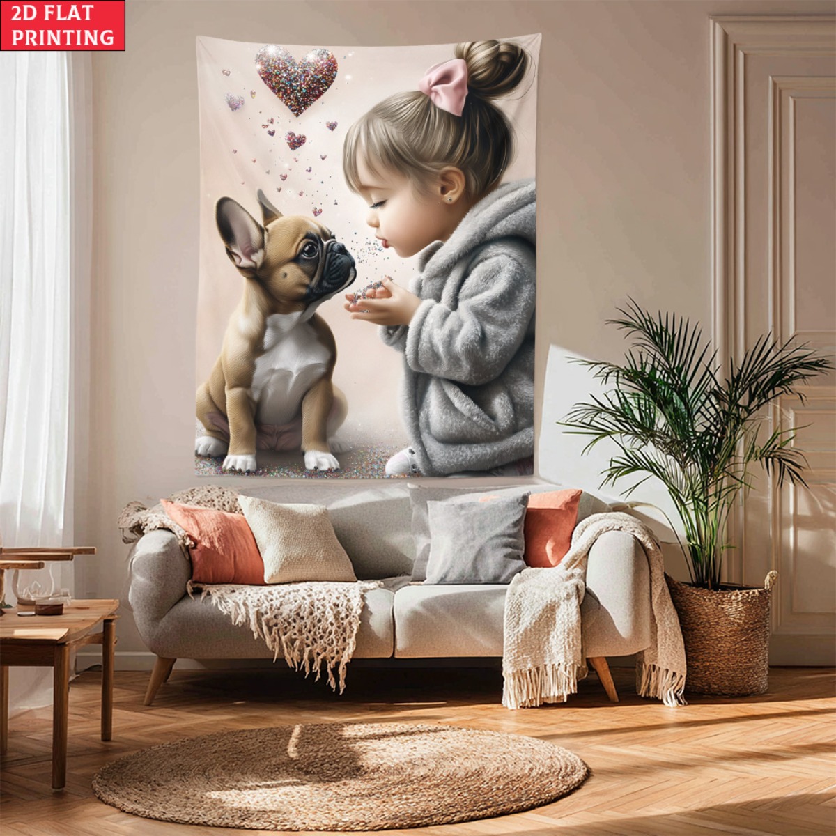 Baby Nursery Girl - Menina com buldogue francês filhote de