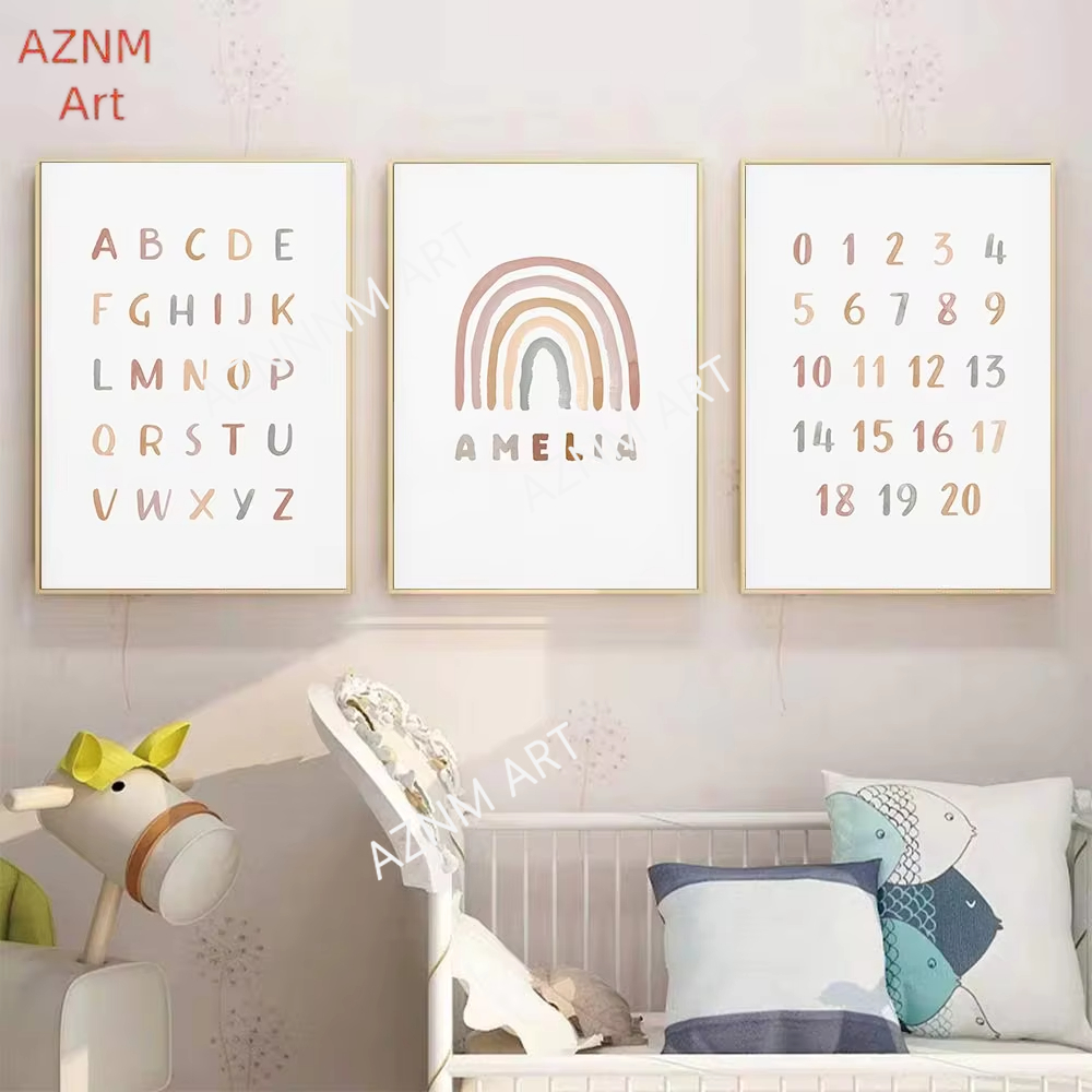 Baby Nursery Name Wall Art - 1/3 peças, pôster personalizado abc 123