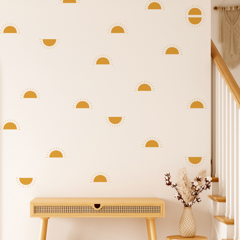 Baby Nursery Yellow - Boho amarelo laranja metade sol adesivos