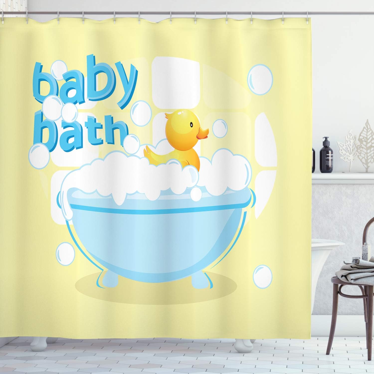 Baby Nursery Yellow - Cortina de Banho Amarela para Bebês