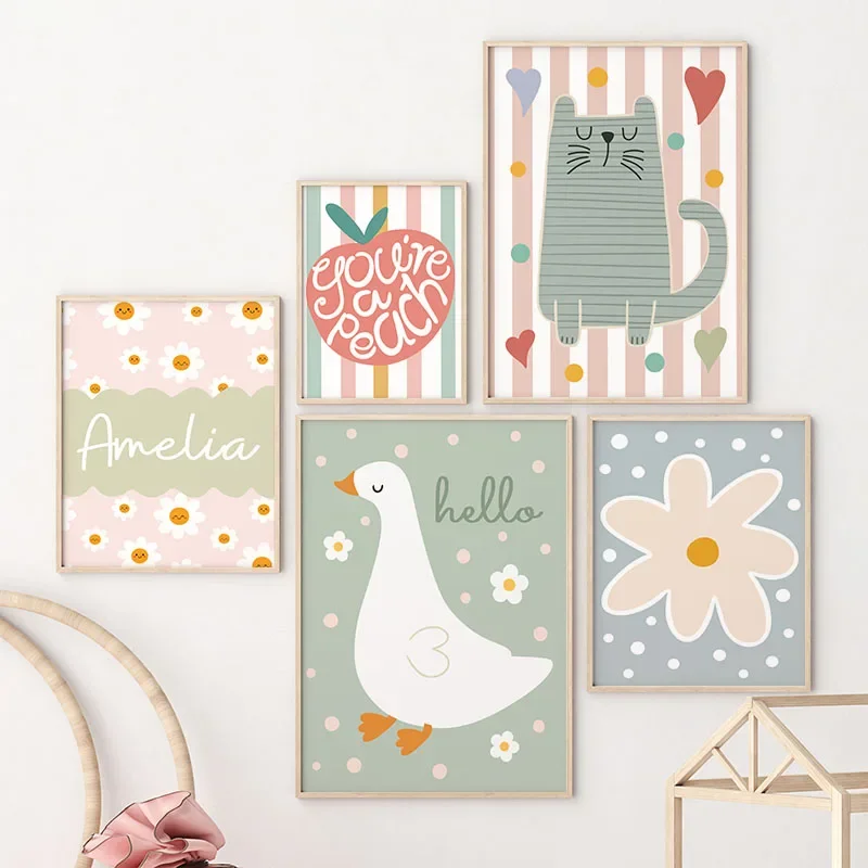 Baby Nursery Pictures - Gato dos desenhos animados pato pássaro