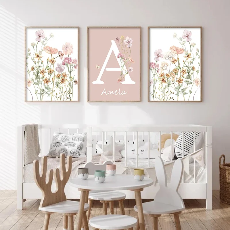 Baby Nursery Name Wall Art - Pôsteres Personalizados com Nomes de Meninas