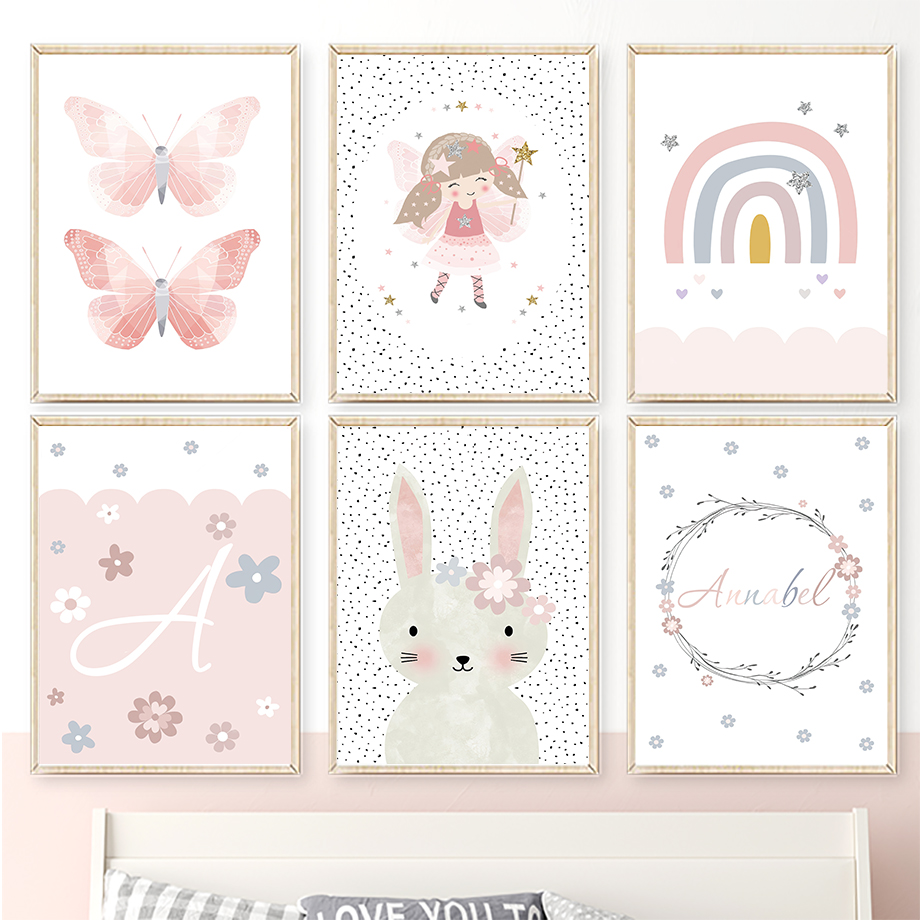 Baby Nursery Girl - Quadro Decorativo de Parede com Coelha,