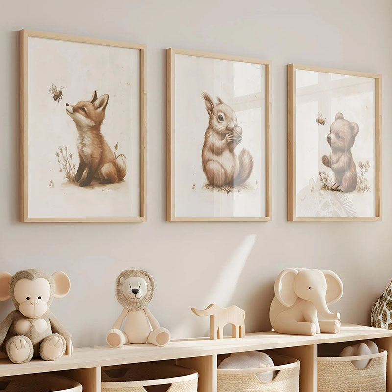Baby Nursery Pictures - Pôster de Animais Urso Coelho Raposa