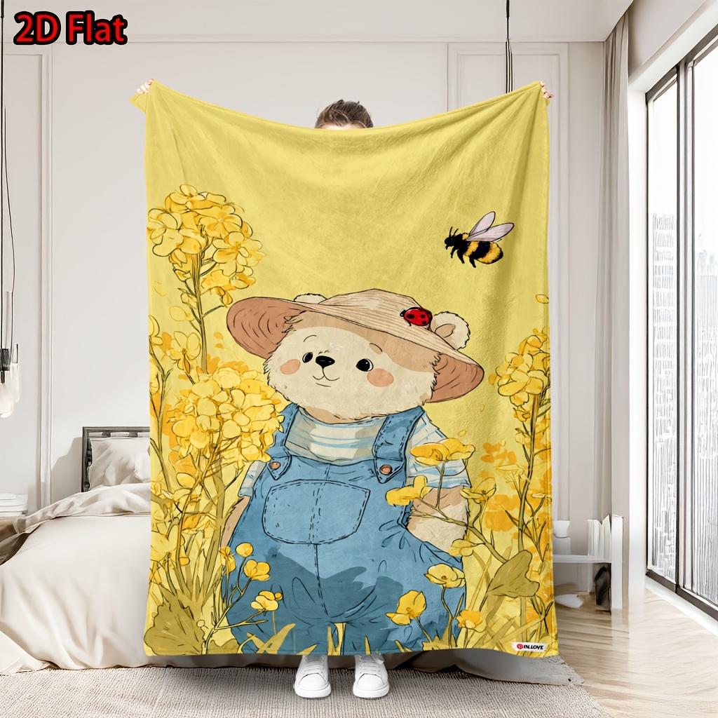 Baby Nursery Yellow - Manta Decorativa de Urso Floral Amarelo