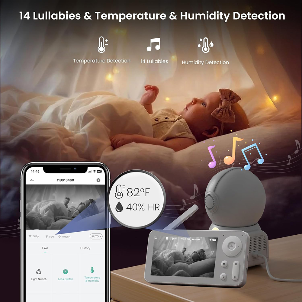 Monitor de Bebê 2K com 2 Câmer - Baby Nursery Temperature avaliação e preço