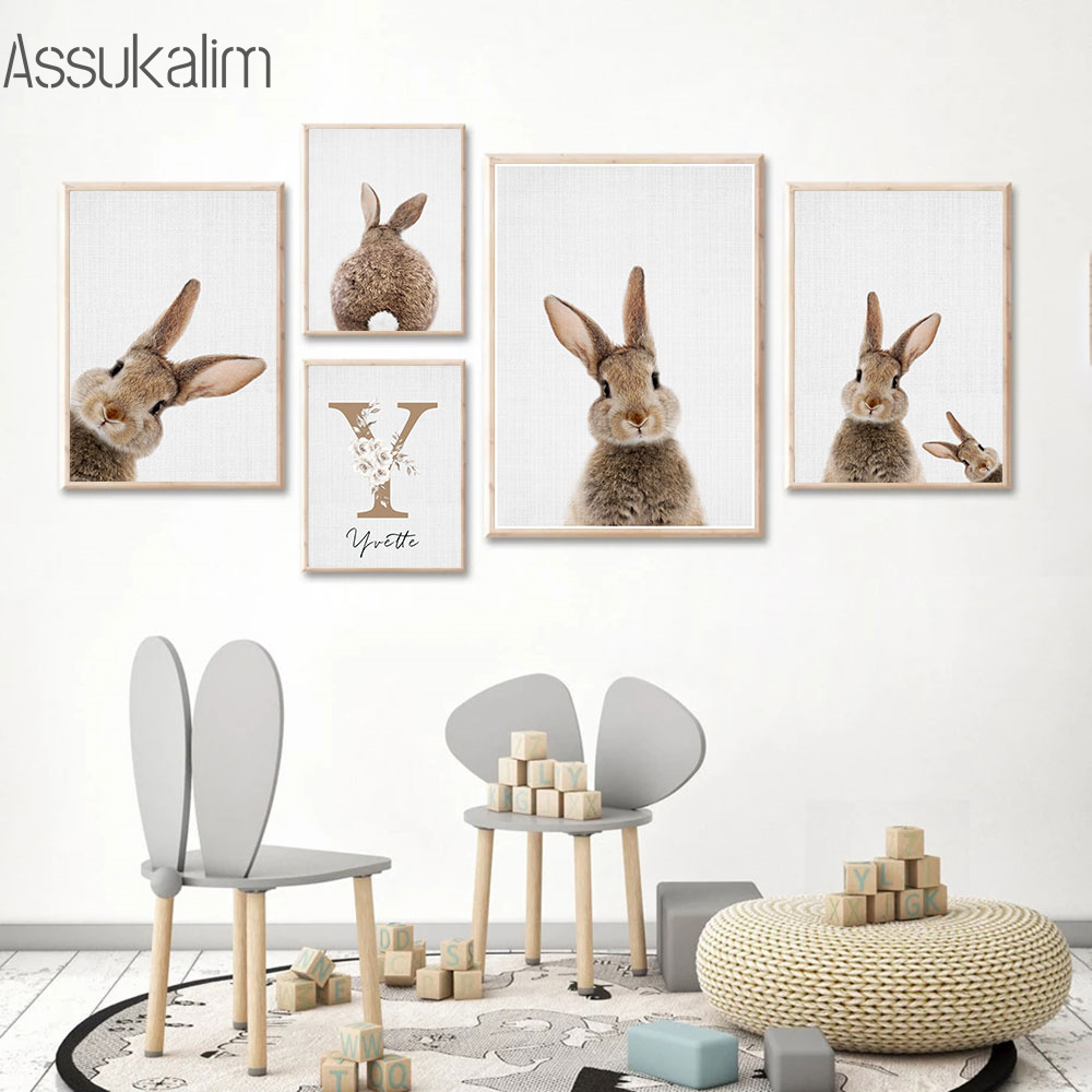 Coelho pintura da lona nome pe - Baby Nursery Name Wall Art avaliação e preço