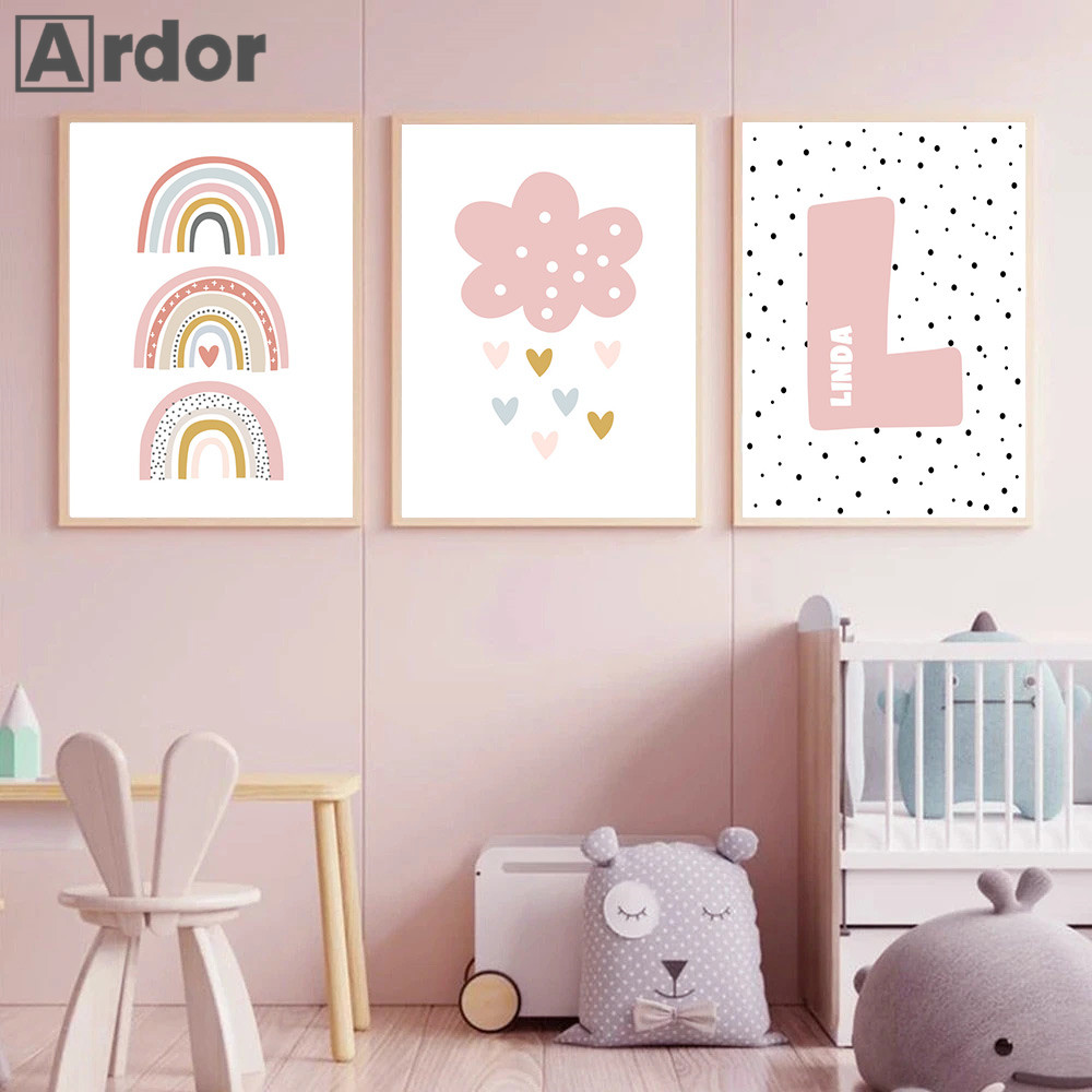 Rosa arco-íris nuvem berçário  - Baby Nursery Name Wall Art avaliação e preço