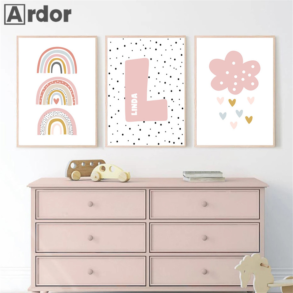 Rosa arco-íris nuvem berçário  - Baby Nursery Name Wall Art avaliação e preço