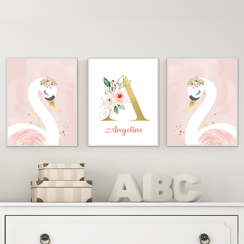 Cisne coroa rosa dourado perso - Baby Nursery Name Wall Art avaliação e preço