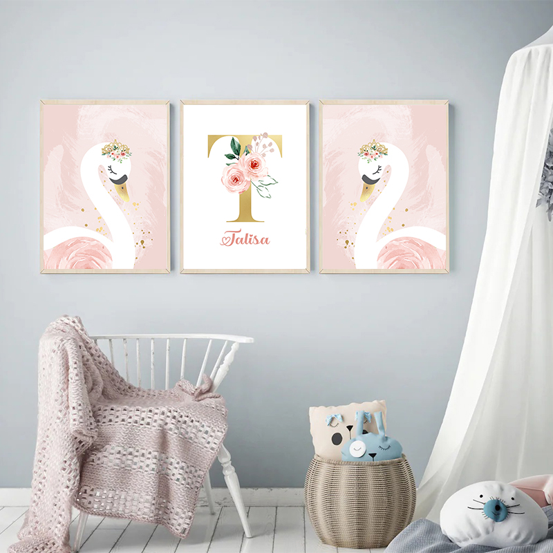 Cisne coroa rosa dourado perso - Baby Nursery Name Wall Art avaliação e preço