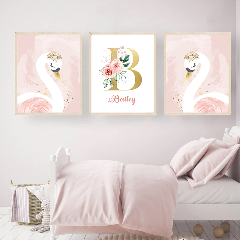 Cisne coroa rosa dourado perso - Baby Nursery Name Wall Art avaliação e preço